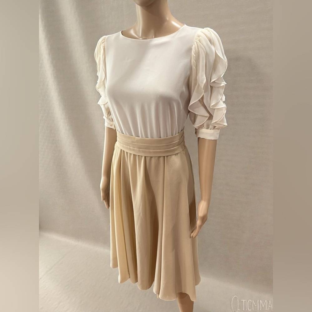 Chiffon dressy Ursula of Switzerland earthy two tone vintage 80s dress Ruffles